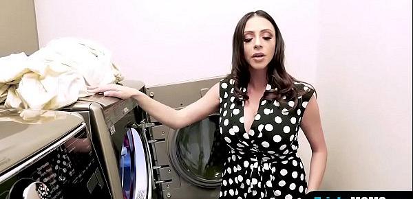  Busty latina MILF stepmom fucks during doing laundry